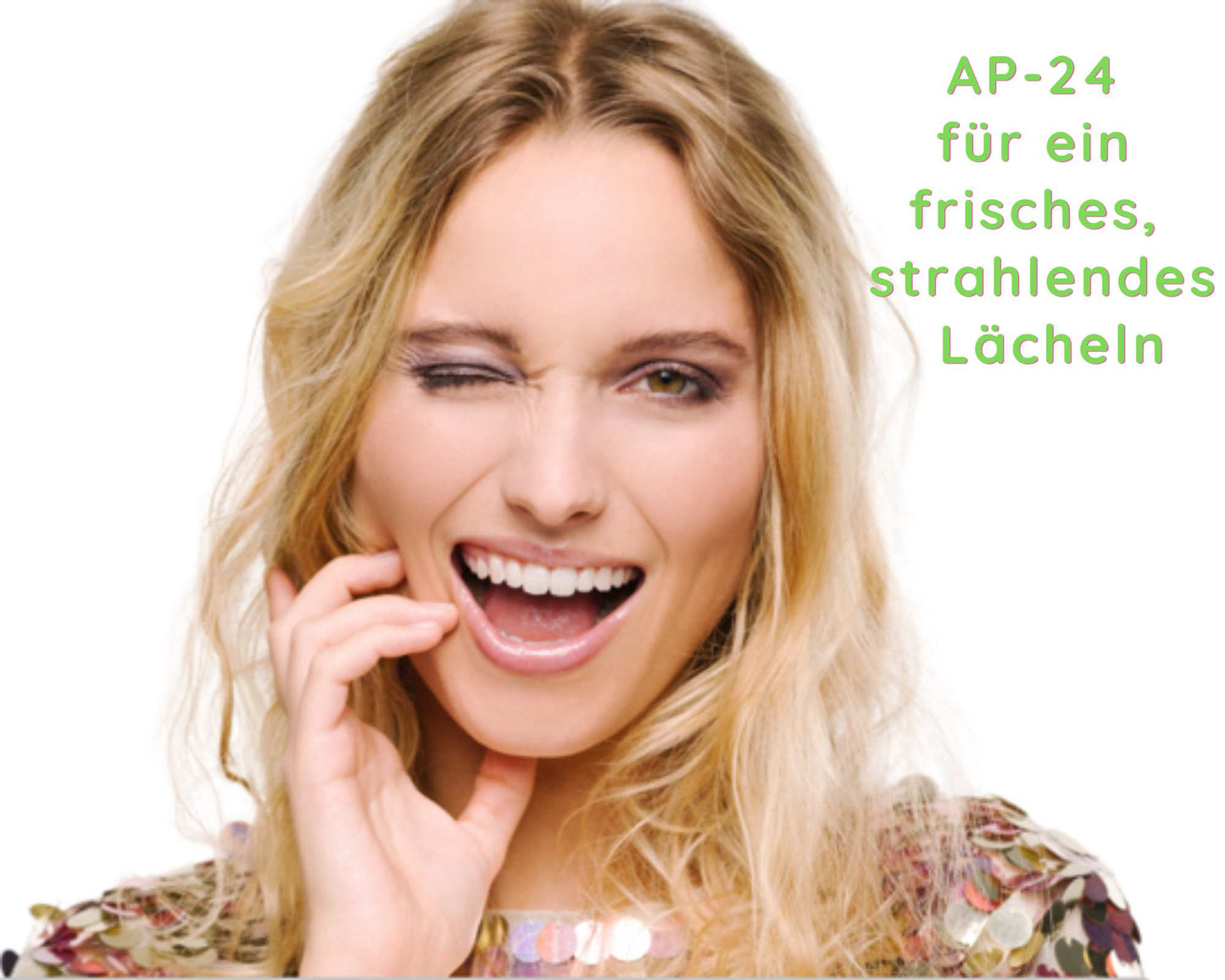 Mujer con bonitos dientes blancos - Ap-24 para una sonrisa fresca y radiante