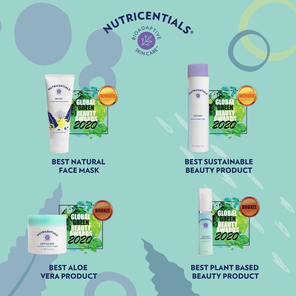 La gama Nutricential de Bioadaptive ha sido galardonada, entre otros premios, con el de mejor cuidado sostenible de la piel. Beauty producto.
