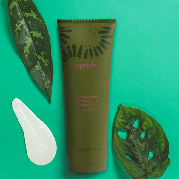 Shampoo etnobotanico antiforfora di Epoca Nu Skin e foglie